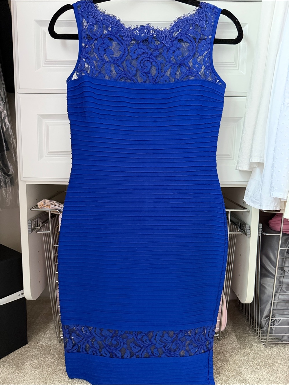 Tadashi Shoji Royal Blue Lace-Top Midi Sheath Dress
